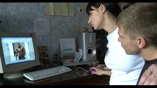 Kinky spectacled stud holds hand